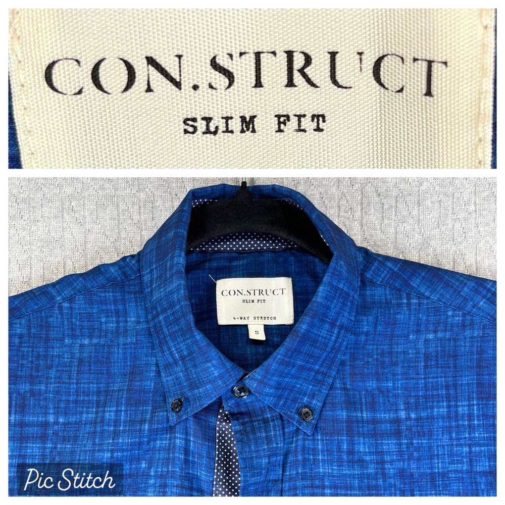 CON.STRUCT Slim Fit Blue Dress Shirt Men S 4 Short Sleeve Button Down